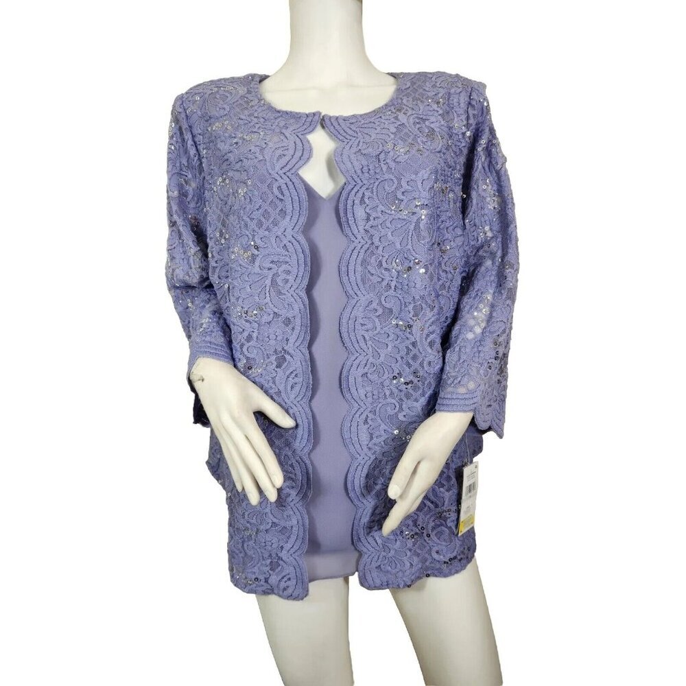 Alex Evenings Women's Scalloped Sequined Lace Overlay Blouse Top Size Small (11)